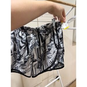 Calvin Klein Women's Athletic Shorts L Marble Print Black White Drawstring